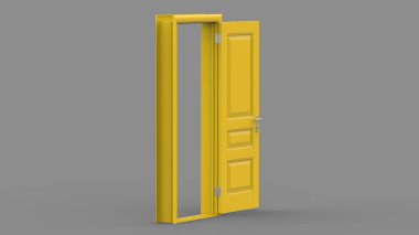 3d illüstrasyon eşleştirmesinde izole edilmiş farklı sarı kapı kümesi boş arkaplan