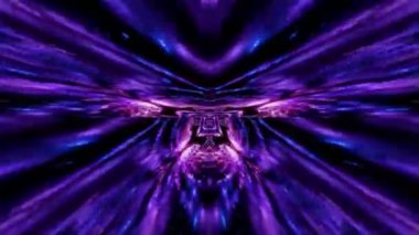 A 3D kaleidoscopic dynamic futuristic animation with purple glowing neon lights