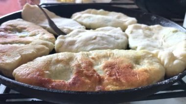 Frying pies close up hand made