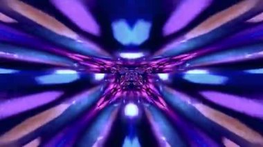 A 3D stream through a kaleidoscope tunnel with sparkling elements in purple and blue
