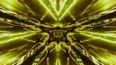 A dynamic 3D rendering of magic kaleidoscope pattern with sparkling golden elements