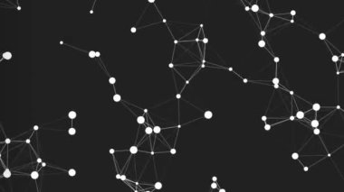 A White Circles Connected With Line Moving In Black Background .- graphics