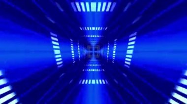 A 3D rendering of a square blue tunnel with shiny elements streaming back and forth