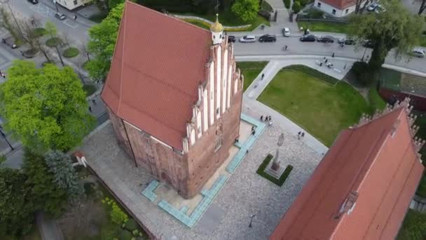 Drone Shot Cathedral Peter Paul Surrounded Trees Road Poland — Stok video