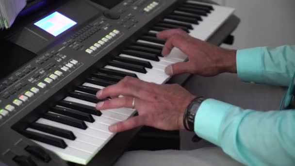 Closeup Male Playing Synthesizer Concert — Stock Video
