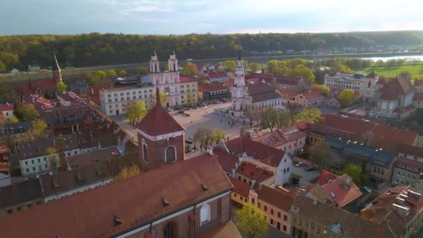 Aerial View Town Hall Kaunas Lithuania — Αρχείο Βίντεο