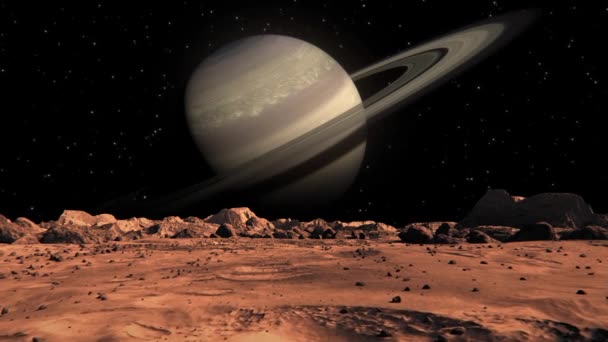 Beautiful Footage Saturn Seen Mars Small Rocks Red Sand — ストック動画