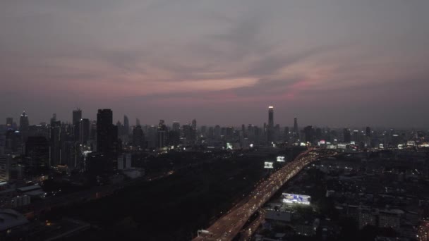 Вид Воздуха Горизонт Бангкока Ночью Таиланде — стоковое видео