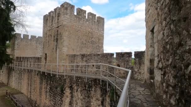Bright Summer Day Portugal Ancient Torres Novas Castle Lush Greenery — 图库视频影像