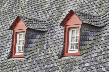 A closeup shot of the house windows in Monreal, Eifel region, Germany