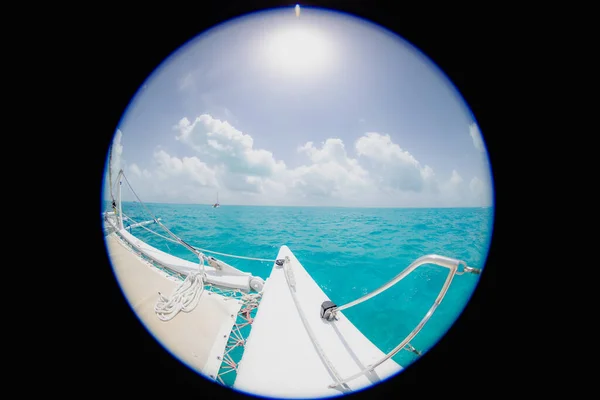 Beautiful View Tranquil Blue Seascape Cloudscape Deck Ship Sunny Day — Foto de Stock