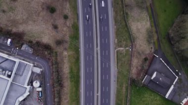 an aerial shot of highway street