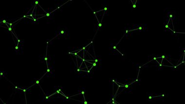 A Movement of connected green lines with triangular dots on a black background