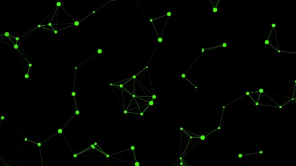 Movement Connected Green Lines Triangular Dots Black Background — Vídeo de Stock