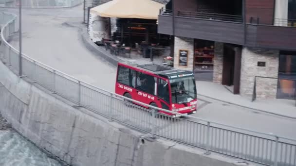 Red Electric Taxi Driving Road Zermatt Village Switzerland — Stock videók