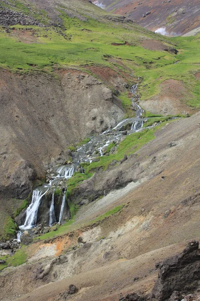 Waterfall Beautiful Dramatic Volcanic Landscape Vertical Hveragerdi Iceland — Fotografia de Stock