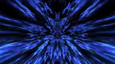 A 3D kaleidoscope pattern with blue elements moving back and forth