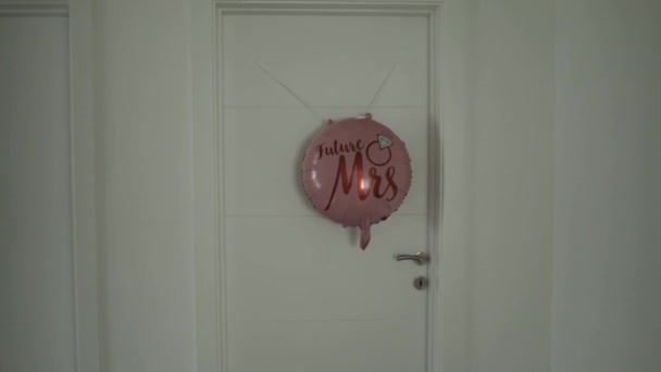 Closeup Balloon Words Future Mrs Hanging Door Room — Vídeo de stock