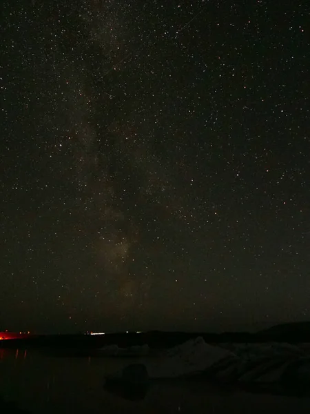 Silhouette Mountain Range Dark Starry Night Iceland — 스톡 사진