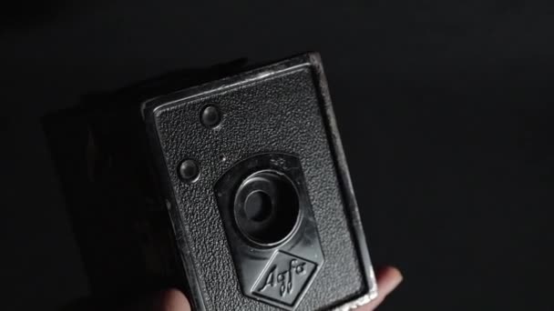 Close Vintage Photo Camera Agfa Box Slow Motion — 图库视频影像