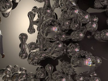 Soyut bir metaevren arkaplan için yansıtıcı aynaların üç boyutlu görüntülemesi