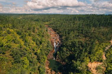 Mountain Pine Ridge, Cayo Bölgesi 'ndeki Büyük Kaya Şelaleleri' nin yeşil orman ağaçlarıyla Belize 'deki hava manzarası.