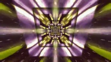 A 3D rendering of kaleidoscope pattern with rapid motion of colorful elements through the abstract space