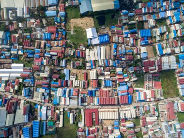 An aerial top view of slums in Phnom Penh, Cambodia