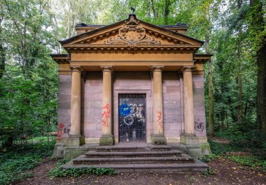 View of an old chapel with columns in the forest near Stein near Nuremberg