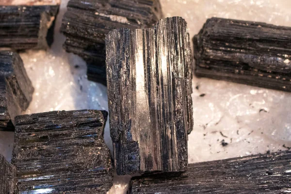 Closeup Black Tourmaline Stones Selected Focus — Stock Photo, Image