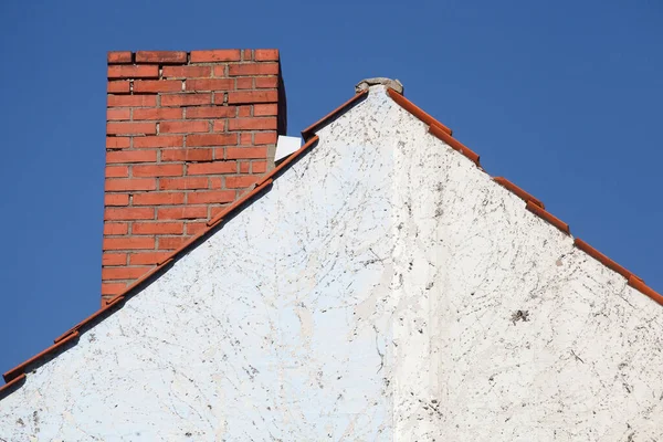 Old Brick Chimney White Roof Gable — Stock Photo, Image