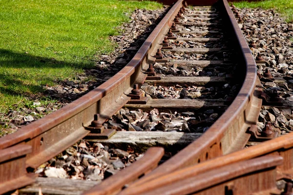 Closeup Shot Rails Bolts Parts Old Railway — Stock Photo, Image