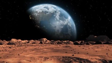 Beautiful footage of the Earth seen from Mars with small rocks and red sand