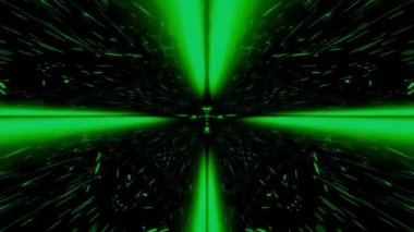 A 3D dynamic futuristic animation with green glowing laser neon lights