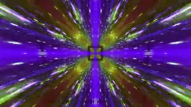 Kaleidoscope Rendering Sparkling Elements Streaming Endless Colorful Tunnel Yellow Purple — Video Stock