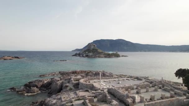 Drone Push Ruins Basilica Stefanos Kos Greece — стокове відео
