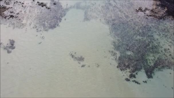 Aerial View Ocean Waves Hitting Rocky Beach Alagamar Beach Natal — Video Stock