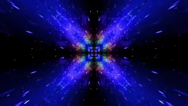 Kaleidoscopic Tunnel Bright Sparkling Elements Dark Space — стоковое видео
