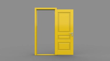 3d illüstrasyon eşleştirmesinde izole edilmiş farklı sarı kapı kümesi boş arkaplan