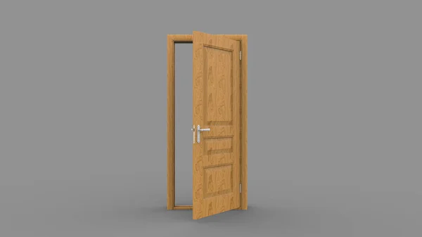 Creative illustration of open, closed door, render entrance realistic doorway 3d illustratiom isolated on background