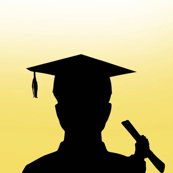 Digital Illustration Person Silhouette Graduation Cap Yellow Background — Foto de Stock