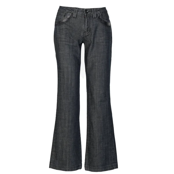 Vertikal Bild Kvinnors Utsvängda Jeans Isolerad Vit Bakgrund — Stockfoto