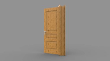 Arkaplanda açık, kapalı kapının yaratıcı çizimi, girişi gerçekçi kılacak 3D resimli kapı arkaplanı izole edilmiş