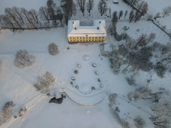 Aerial Shot Snow Covered Ulriksdal Palace Sweden Beautiful Winter Morning — Stock Photo, Image