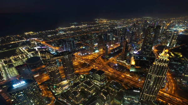Aerial View Dubai Night Illuminated Modern Buildings — Fotografia de Stock