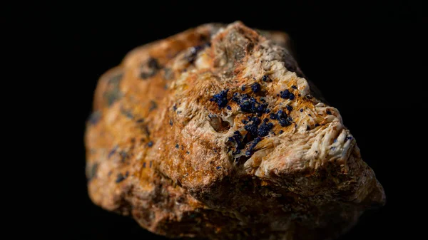 Closeup Small Blue Azurite Quartz Fragments Raw Stone Black Background — Stock Fotó