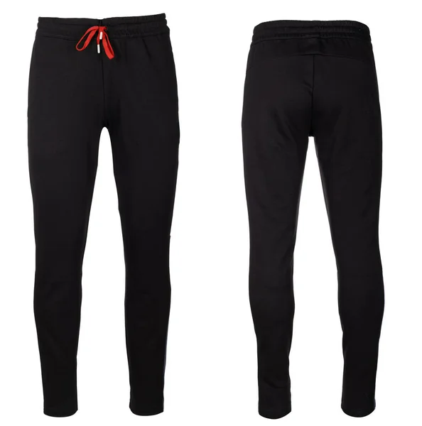 Front Back View Black Mens Sweatpants Isolated — Stock Photo, Image