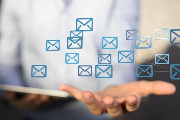 Closeup Illustrated Email Icons Hand — Stock Photo, Image