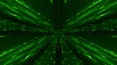 Koyu arkaplanda parlayan yeşil ışıkların 3 boyutlu animasyonu
