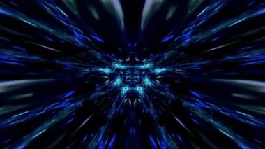A 3D kaleidoscopic dynamic futuristic animation with blue glowing laser neon lights